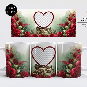 May include: White ceramic mug with a red rose floral design and a heart-shaped photo frame with the text "Love beyond measure".