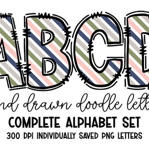 Stripes Doodle Alphabet PNG, Multicolor Alphabet Letters PNG Bundle, Hand Drawn Doodles, Sublimation Alpha Set Designs PNG