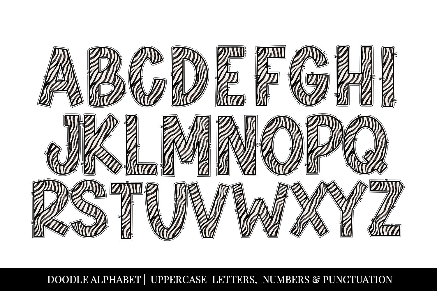Zebra Doodle Alphabet: Hand Drawn Letters, Numbers (digital Download ...