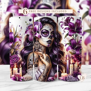 Envoltura para vaso del Día de los Muertos, vaso de 20 oz con sublimación PNG, diseño de vaso latino PNG, diseño de vaso chicano