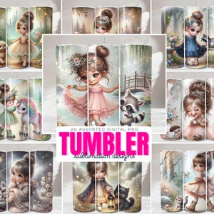 Cute Kids Tumbler Sublimation Bundle, Adorable Designs for Kids, Digital Download, 20 Assorted Seamless Tumbler Wrap PNG Files For Crafters