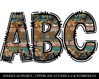 Western Doodle Alphabet: Rustic Hand-Drawn PNG Letters (Digital Download)