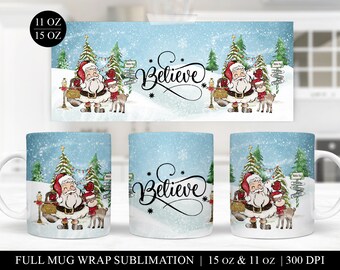Mug Père Noël en sublimation : 11 oz, 15 oz (téléchargement numérique PNG)
