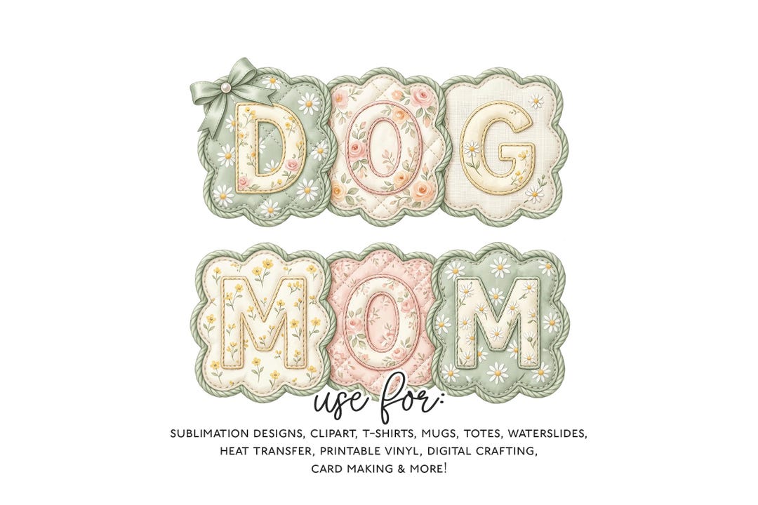 Dog Mom Floral Applique PNG, Quilt Patch Sublimation Design - Etsy