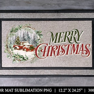 Farmhouse Christmas Door Mat Sublimation, Xmas Truck Front Door Rug PNG, Welcome Mat Sublimation Design, Sublimation Door Mat, Floor Mat