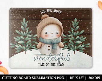 Diseño de sublimación de tabla de cortar de muñeco de nieve navideño (PNG)