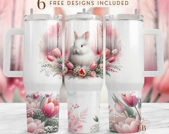 Bunny Tumbler Wrap Sublimation Design: Spring Flowers (40oz Digital Download)