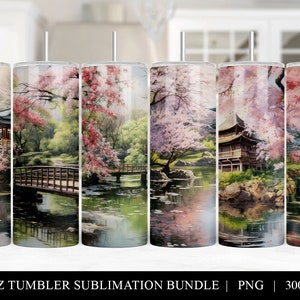 Digital Download Bundle,  Cherry Blossom Tumbler Wrap Designs, Pink Sakura Floral 20 Oz Skinny Tumblers, Printable Cherry Blossom Images