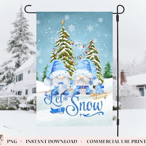 Winter Gnome Garden Flag: Let It Snow Design (Digital Download)