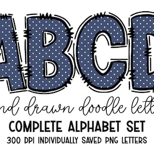 Polka Dot Doodle Alphabet PNG, Dotty Alphabet Letters PNG Bundle, Blue Hand Drawn Doodle Letters, Sublimation Alpha Set Designs PNG