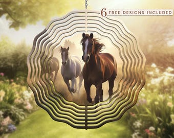 Wild Horses Wind Spinner PNG: Yard Art Sublimation Design (Commercial Use)