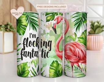 Pink Flamingo Tumbler Wrap: Tropical Summer Design (PNG Digital Download)