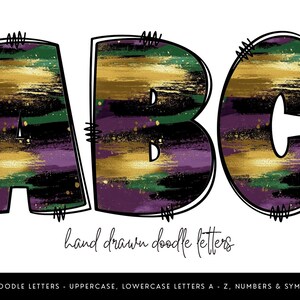 Mardi Gras Doodle Letters: PNG Alphabet Clipart (Digital Download)