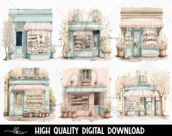 Watercolor Bakery Clipart: Pink & Mint Pâtisserie Illustrations (PNG Digital Download)