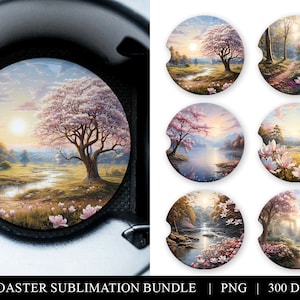 Car Coaster Bundle, Floral Car Accessories, Fantasy Round Sublimation Design, Sublimation Coaster, Printable Digital Download