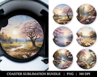 Floral Car Coaster Bundle: Fantasy Sublimation Designs (Digital Download)