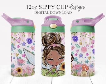 Floral Fairy Sippy Cup 12oz Sublimation Design (PNG Digital Download)