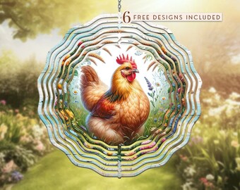 Watercolor Rooster Wind Spinner Sublimation Design: Farm Suncatcher (Digital Download)