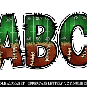 Letras de doodle de futebol, letras PNG de sublimação de esportes, pacote alfa de uso comercial