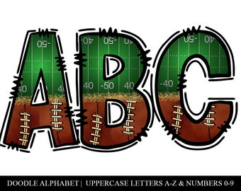 Football Doodle Letters, Sports Sublimation PNG Letters, Commercial Use Alpha Pack