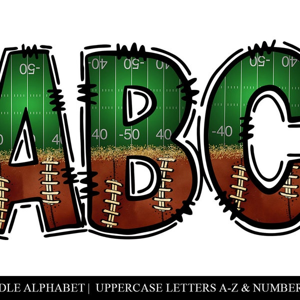 Football Doodle Letters, Sports Sublimation PNG Letters, Commercial Use Alpha Pack