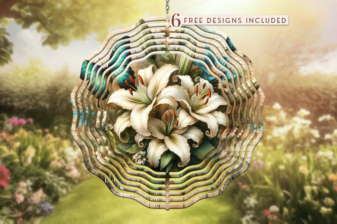 Lily Butterfly Wind Spinner: Vintage Garden Art (10 Inch PNG