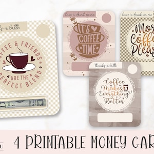 Tarjeta de dinero para amantes del café imprimible, tarjetas de dinero para café, tarjetas en efectivo de agradecimiento para café, titulares de tarjetas de regalo, varios archivos PNG impresos y luego cortados