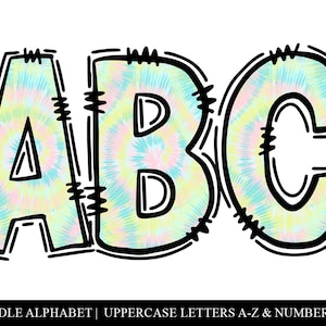 Alfabeto de letras Doodle Pastel Tie Dye - Letras PNG - Doodle Alfa desenhado à mão