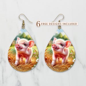 Cute Pig Teardrop Earrings PNG, Farm Animal Earrings Clipart, Instant Download, Digital Teardrop Earrings, Printable Jewelry Design