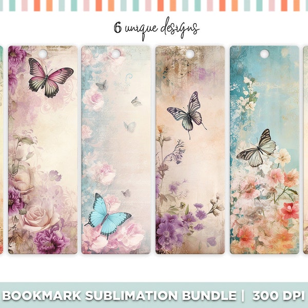 Instant Download Printable Butterfly Bookmarks Set, Digital Download Vintage Butterfly Bookmark PNG, Butterfly Sublimation Bookmarks Bundle