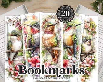 Hummingbird Floral Printable Bookmarks Set
