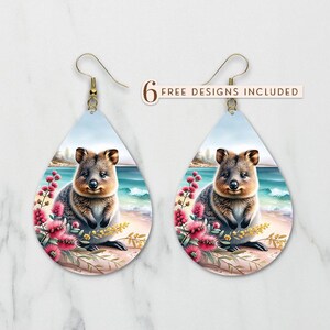 Quokka Teardrop Earrings Sublimation PNG Digital File Cute Quokka Earrings Design Wildlife Art Australian Animal