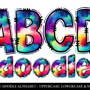 Doodle Letters Png, Individually Saved Alpha Pack, Sublimation Font Png, Doodle Font Png, Neon Rainbow Clouds Digital Doodle Alphabet Png