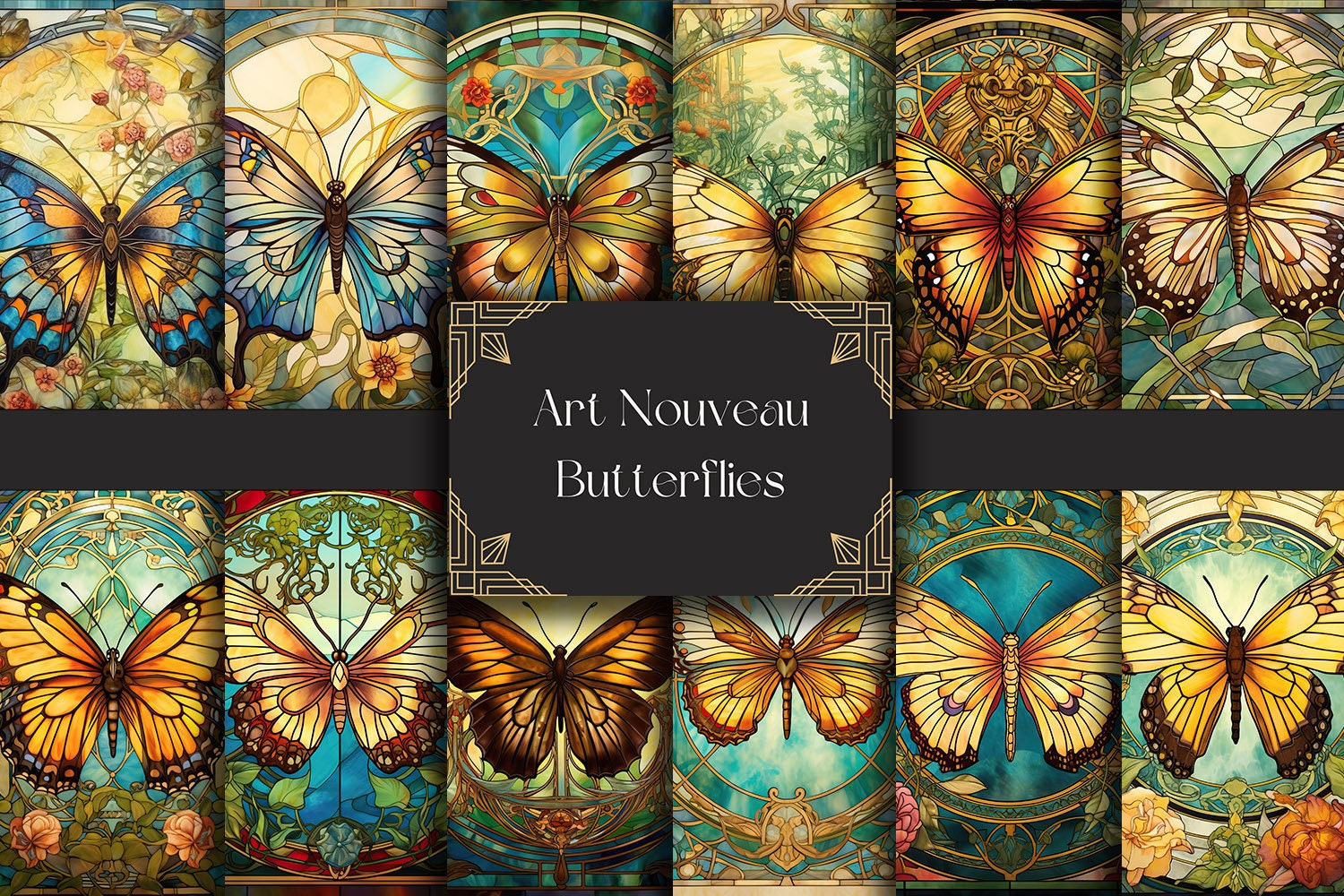 Butterfly Stained Glass Sublimation Designs, Stained Glass Background, Stained Glass JPG, Faux Stained Glass, Stain Glass Digital Paper