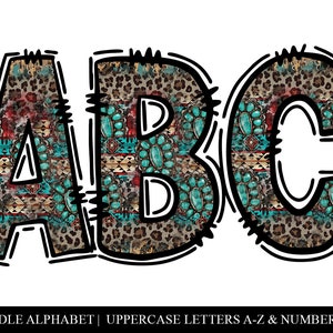 ウエスタンセラペの落書きアルファベット：ティールレオパード文字（PNG バンドル）