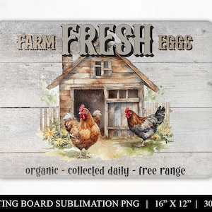 Fresh Eggs Sublimation File, Farmhouse Country Cutting Board Design, Digital Download, Commercial Use Farm Chopping Board PNG