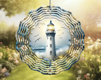Nautical Lighthouse Wind Spinner: Beach Garden Sublimation Design (PNG)