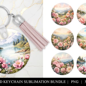 Rose Keychain Sublimation Design: Floral Key Fob Bundle (Digital Patterns)