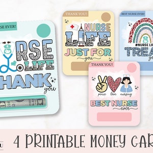 Tarjeta de dinero de enfermera imprimible, tarjetas de dinero de enfermería, tarjetas de agradecimiento en efectivo de enfermera, titulares de tarjetas de regalo, imprimir y luego cortar archivos PNG, diseños variados