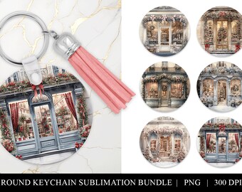 Vintage Christmas Keychain Sublimation Designs: Watercolor Key Fob Bundle (Digital Pattern)