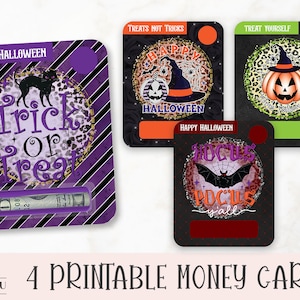 Cartão de dinheiro de Halloween para impressão, porta-cartão de presente de Halloween, cartões de dinheiro de Halloween, impressão e corte porta-cartões de dinheiro de Halloween, cartão de bálsamo labial