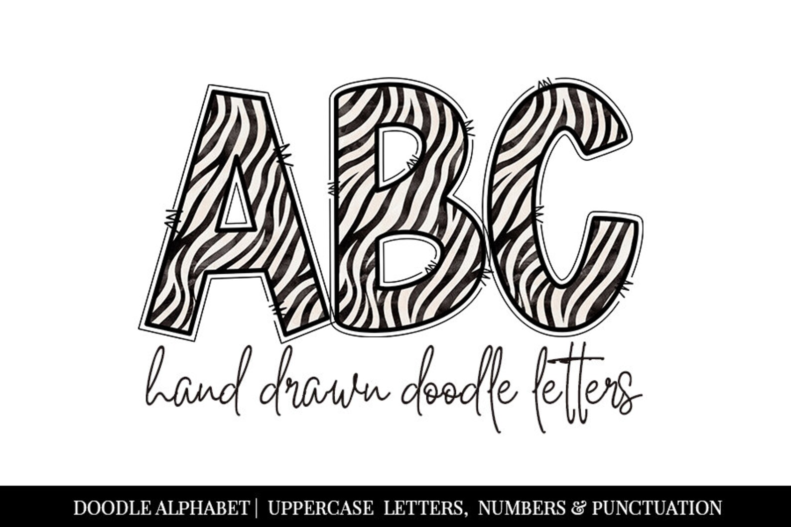 Zebra Doodle Alphabet: Hand Drawn Letters, Numbers (digital Download ...