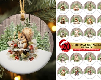 Christmas Ornament Bundle, Christmas Animals Sublimation Designs, Christmas Round PNG Bundle, Commercial Use Christmas Ornament PNG Designs