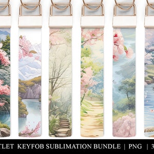 Cherry Blossom Key Fob Graphics, Sakura Key Chain Sublimation, Floral Keychain Patterns, Wristlet Keychain, Key Fob Wristlet Bundle