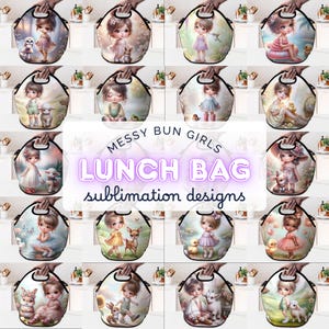 Lunch Bag Sublimationsdesigns, süße Kinder Tragetasche PNG Bundle, 20 verschiedene lustige Tierdesigns für alle Gelegenheiten, digitaler Download zum Basteln