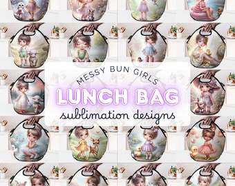 Niedliche Kinder Lunch Bag Sublimationsdesigns, lustiges Tier PNG-Bundle (Digitaler Download)