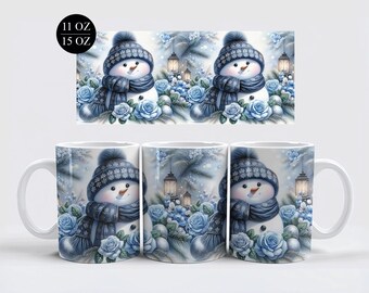 Snowman Mug Wrap Sublimation Design: Winter Roses (Digital Download)