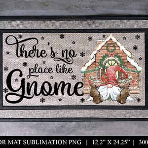 There&#39;s No Place Like Gnome Door Mat Sublimation, Cute Gnome Front Door Rug PNG, Welcome Mat Sublimation Design, Sublimation Floor Mat
