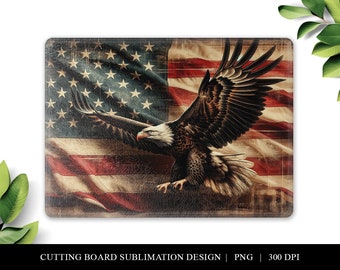 Patriotic Eagle Sublimation Design, American Flag Cutting Board Image, High-Res PNG, Instant Download Digital File, 300 DPI, Rustic Decor