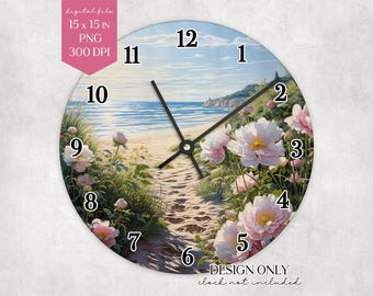 Gebloemde strandwijzerplaat PNG: kustzomersublimatieontwerp (digitale download (15 x 15 inch)